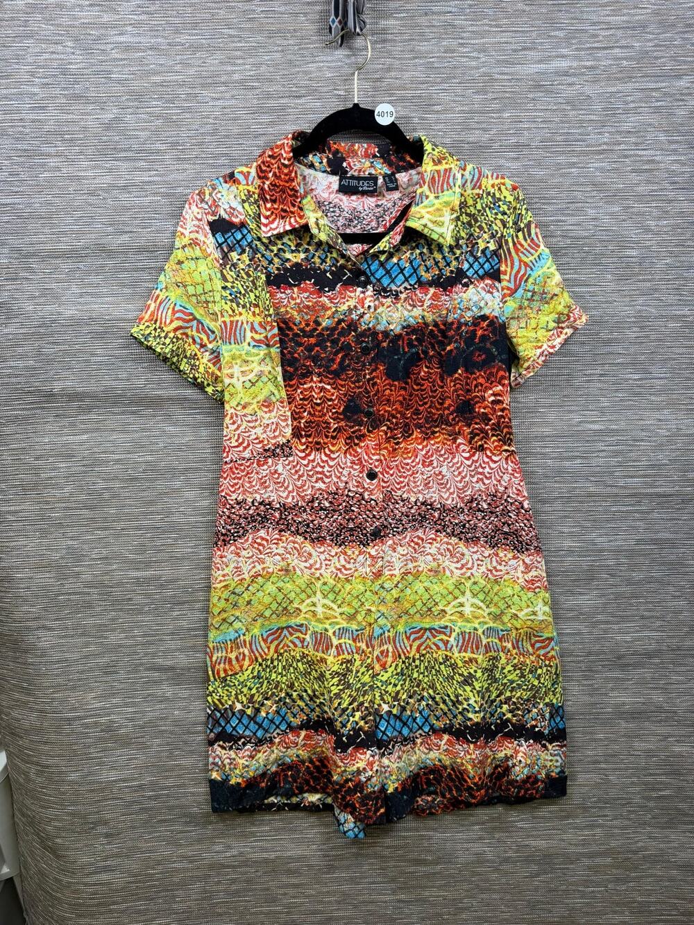 Attitudes By Renee Romper Womens M Multicolor Patchwork Collared Jersey Print